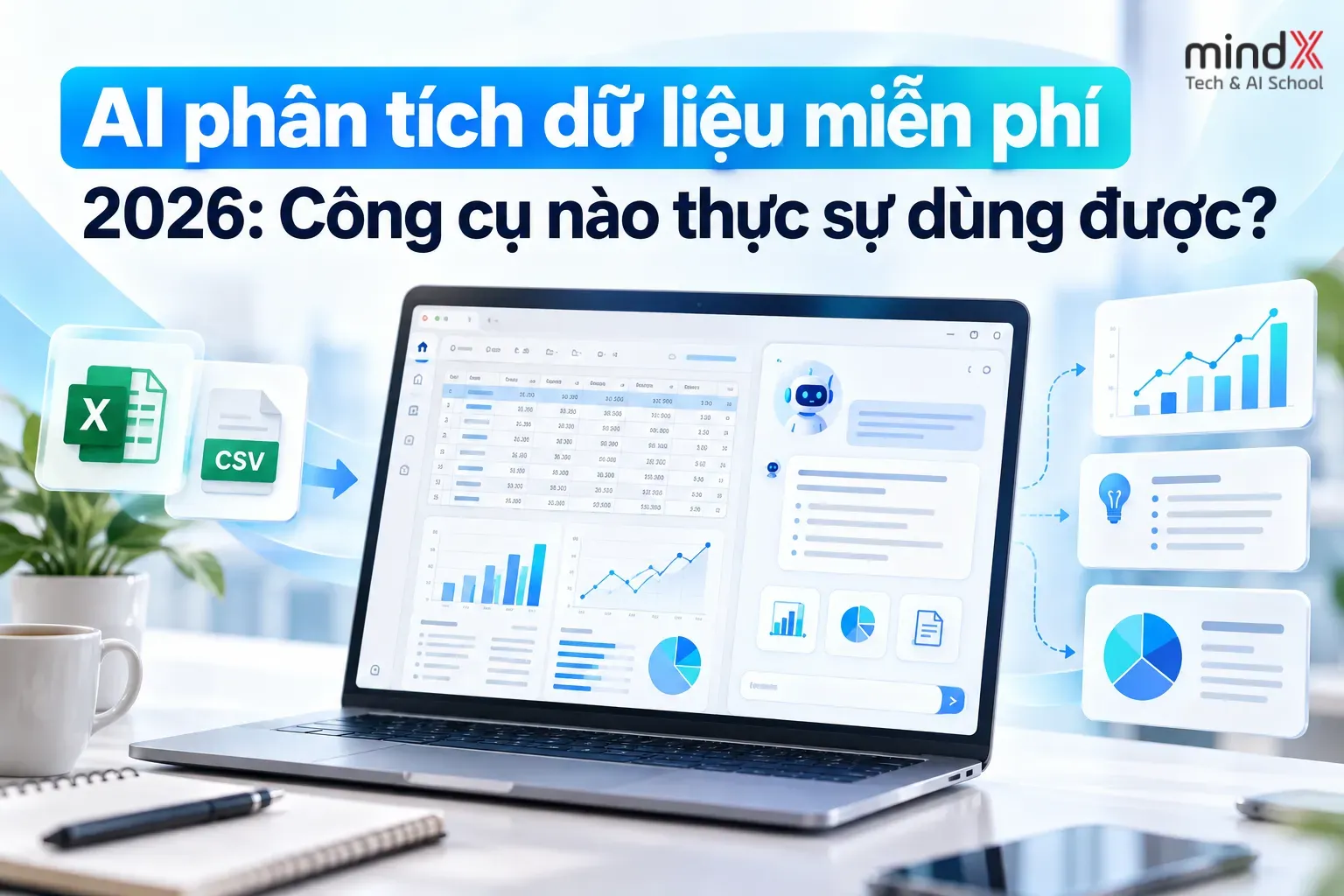 AI phân tích dữ liệu miễn phí cho Excel, CSV và báo cáo