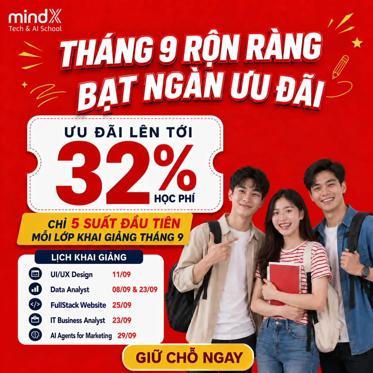 MindX giảm đến 32% học phí các lộ trình công nghệ & AI thực chiến